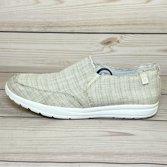 Minnetonka Expanse Womens 8.5 Slip-On Sneaker Tan Frayed Fabric Moccasin Shoes - Picture 8 of 15